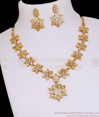 Beautiful Full White Stone Floral Design Impon Necklace With Earring NCKN4535