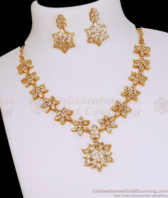 Beautiful Full White Stone Floral Design Impon Necklace With Earring NCKN4535