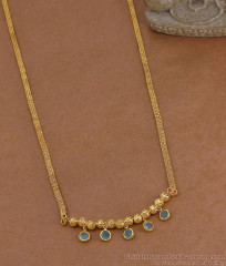 1 Gram Gold Flat Mesh Chain Necklace Aqua Stone Charm NCKN4539