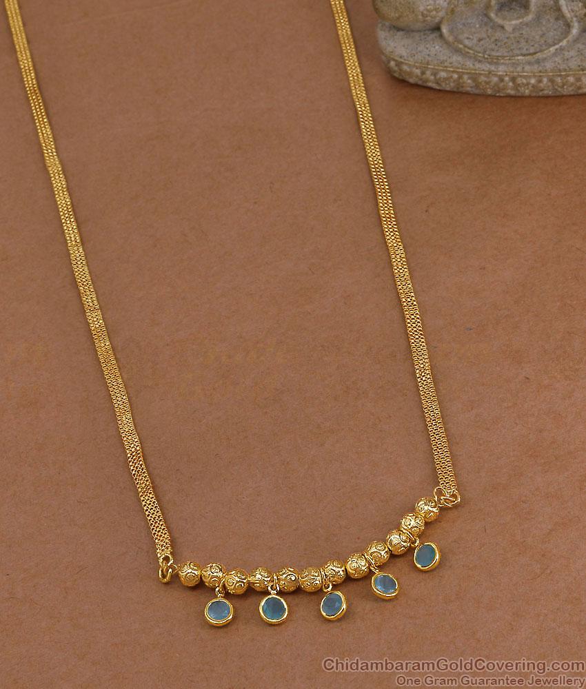1 Gram Gold Flat Mesh Chain Necklace Aqua Stone Charm NCKN4539 1 Gram Gold Flat Mesh Chain Necklace Aqua Stone Charm NCKN4539