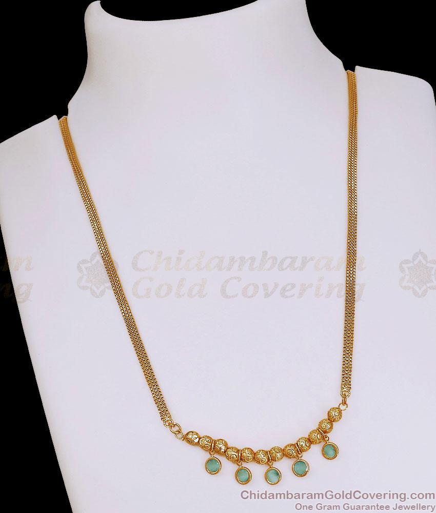 1 Gram Gold Flat Mesh Chain Necklace Aqua Stone Charm NCKN4539 1 Gram Gold Flat Mesh Chain Necklace Aqua Stone Charm NCKN4539
