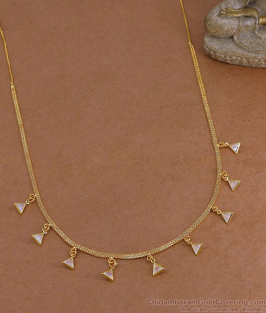 Buy Gold Imitation Chain Necklace Triangular CZ Stone Drops NCKN4543 Buy Gold Imitation Chain Necklace Triangular CZ Stone Drops NCKN4543