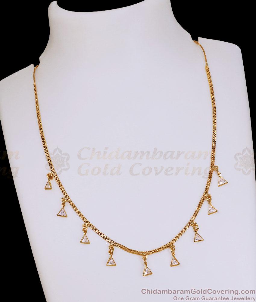 Buy Gold Imitation Chain Necklace Triangular CZ Stone Drops NCKN4543 Buy Gold Imitation Chain Necklace Triangular CZ Stone Drops NCKN4543