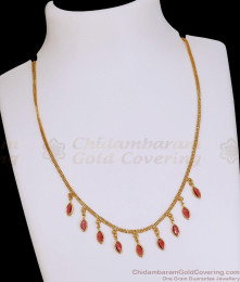 Glittering Ruby Stone Necklace Gold Imitation Chain Design NCKN4544