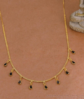Minimalist Gold Plated Black Drop Necklace NCKN4547