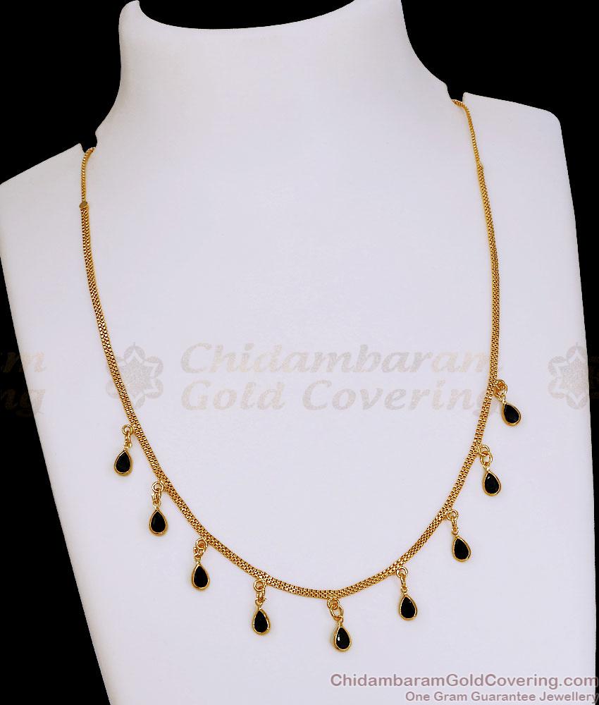 Minimalist Gold Plated Black Drop Necklace NCKN4547