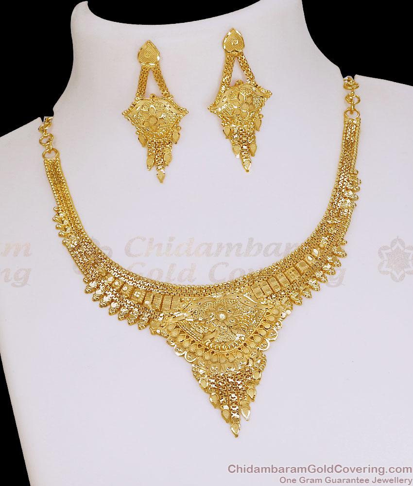 South Indian Forming Gold Necklace Set With Earrings NCKN4551