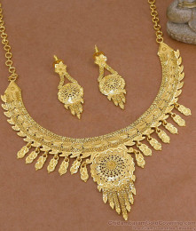 Premium Gold Plated Jhalar Forming Necklace Earring Combo Set NCKN4554