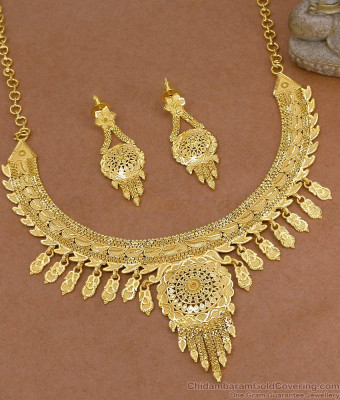 Premium Gold Plated Jhalar Forming Necklace Earring Combo Set NCKN4554