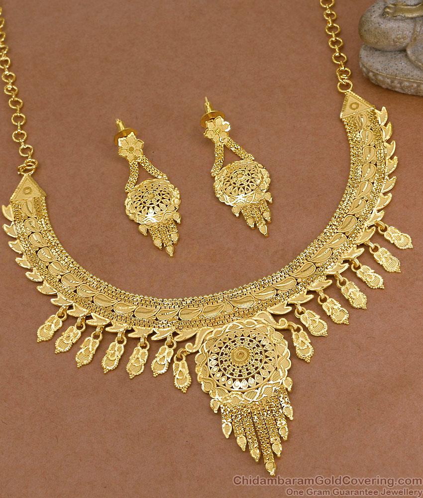 Premium Gold Plated Jhalar Forming Necklace Earring Combo Set NCKN4554