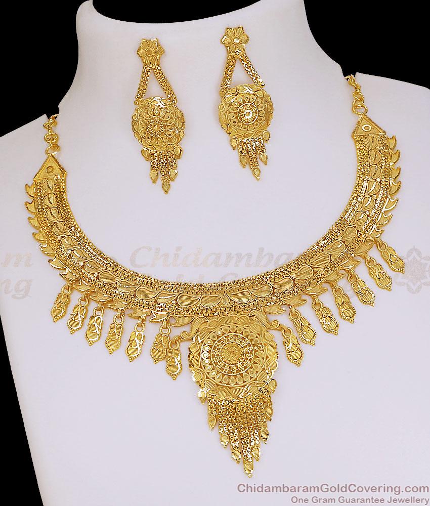 Premium Gold Plated Jhalar Forming Necklace Earring Combo Set NCKN4554