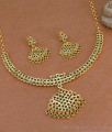 Traditional Emerald Stone Impon Necklace Five Metal Jewelry Set NCKN4559