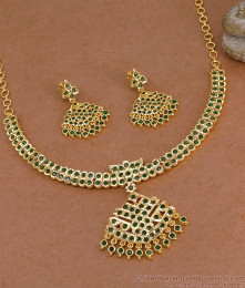 Traditional Emerald Stone Impon Necklace Five Metal Jewelry Set NCKN4559