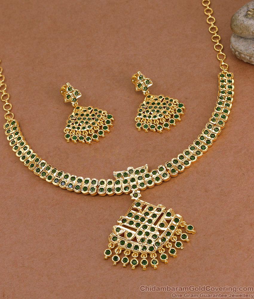 Traditional Emerald Stone Impon Necklace Five Metal Jewelry Set NCKN4559