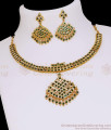 Traditional Emerald Stone Impon Necklace Five Metal Jewelry Set NCKN4559