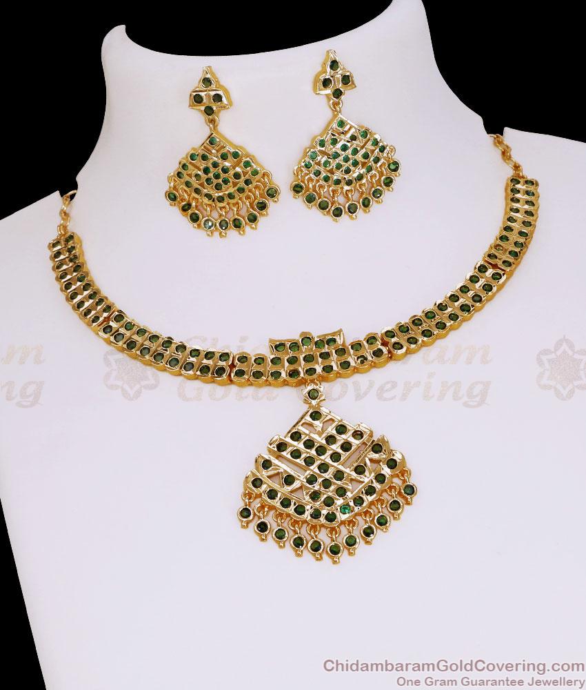 Traditional Emerald Stone Impon Necklace Five Metal Jewelry Set NCKN4559