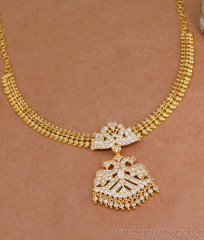 Full White Stone Dual Peacock Impon Mango Necklace For Brides NCKN4561 Full White Stone Dual Peacock Impon Mango Necklace For Brides NCKN4561