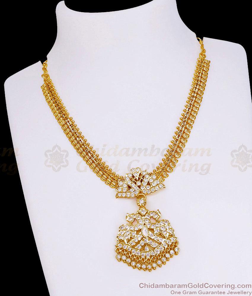 Full White Stone Dual Peacock Impon Mango Necklace For Brides NCKN4561 Full White Stone Dual Peacock Impon Mango Necklace For Brides NCKN4561