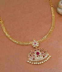 Handcrafted Impon Panchaloha Ruby Attigai Necklace Pearl Jewelry NCKN4562 Handcrafted Impon Panchaloha Ruby Attigai Necklace Pearl Jewelry NCKN4562