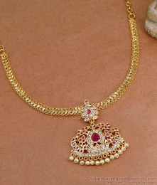 Handcrafted Impon Panchaloha Ruby Attigai Necklace Pearl Jewelry NCKN4562 Handcrafted Impon Panchaloha Ruby Attigai Necklace Pearl Jewelry NCKN4562