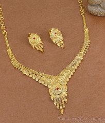 Latest Two Gram Gold Calcutta Necklace With Earring For Brides NCKN4564 Latest Two Gram Gold Calcutta Necklace With Earring For Brides NCKN4564