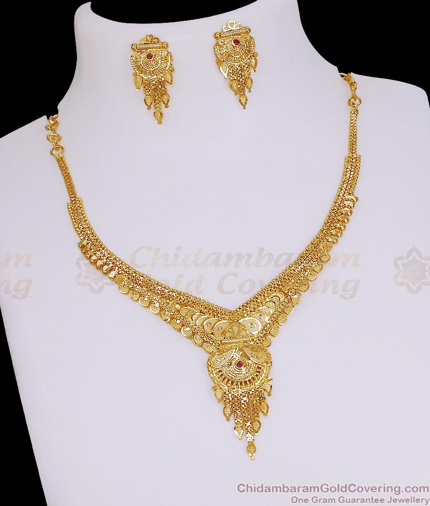Latest Two Gram Gold Calcutta Necklace With Earring For Brides NCKN4564 Latest Two Gram Gold Calcutta Necklace With Earring For Brides NCKN4564
