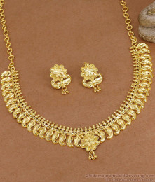 Latest Mango Pattern 2 Gram Gold Bridal Necklace With Earring NCKN4567 Latest Mango Pattern 2 Gram Gold Bridal Necklace With Earring NCKN4567