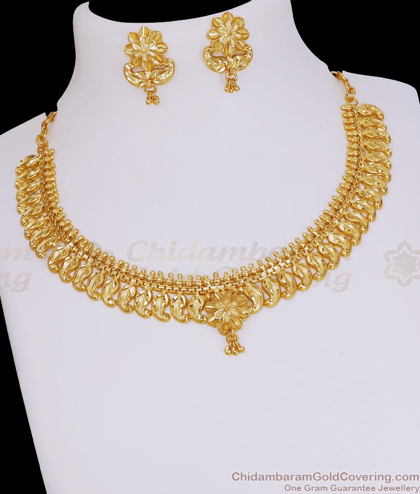 Latest Mango Pattern 2 Gram Gold Bridal Necklace With Earring NCKN4567 Latest Mango Pattern 2 Gram Gold Bridal Necklace With Earring NCKN4567