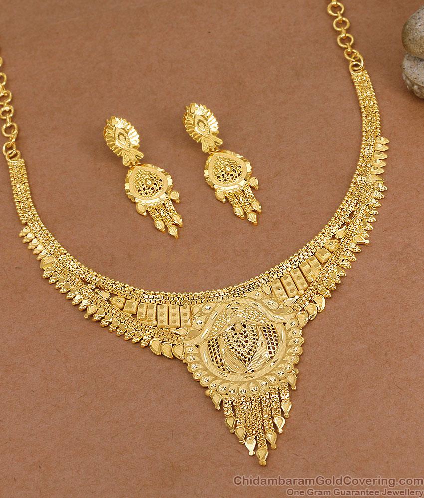 Kolkata Style Forming Gold Collar Necklace Set For Women Fashion NCKN4569