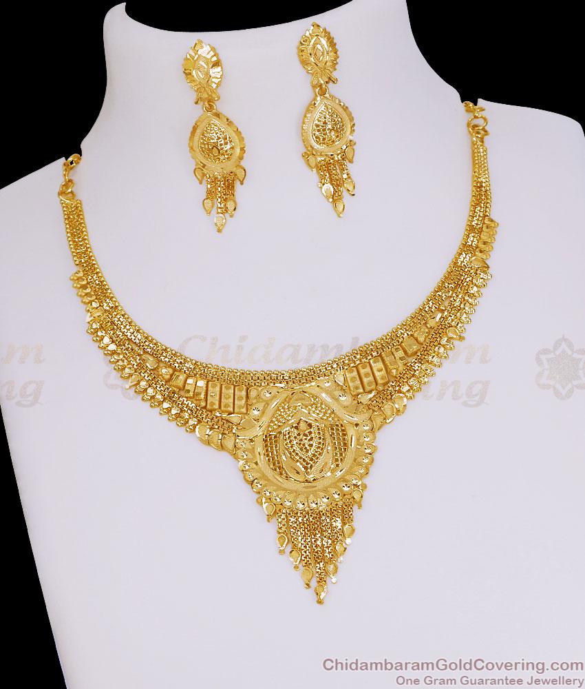 Kolkata Style Forming Gold Collar Necklace Set For Women Fashion NCKN4569