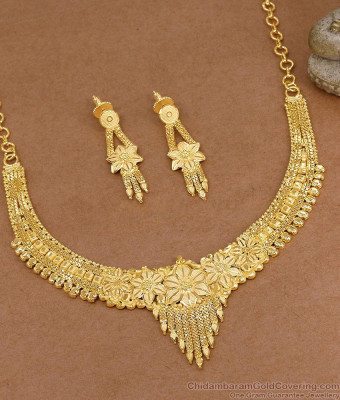 New Arrival Gold Plated Floral Necklace Drop Earrings Wedding Jewelry Set NCKN4570