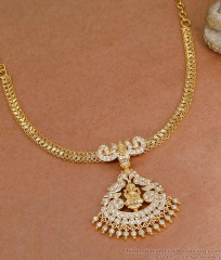 Full White Stone Lakshmi Design Gold Plated Necklace For Brides NCKN4573 Full White Stone Lakshmi Design Gold Plated Necklace For Brides NCKN4573