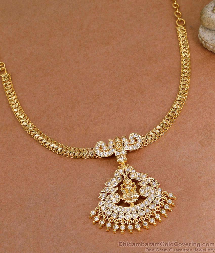 Full White Stone Lakshmi Design Gold Plated Necklace For Brides NCKN4573 Full White Stone Lakshmi Design Gold Plated Necklace For Brides NCKN4573
