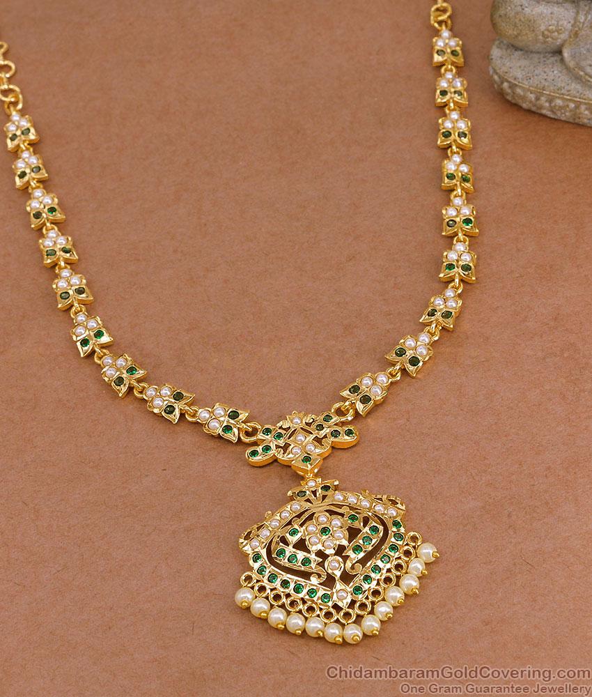 New Arrival Original Impon Gold Finish Necklace Emerald Pearl Design NCKN4574