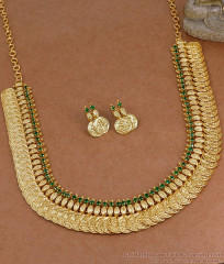Traditional Festive Wear Lakshmi Coin Gold Necklace With Green Stone NCKN4586 Traditional Festive Wear Lakshmi Coin Gold Necklace With Green Stone NCKN4586