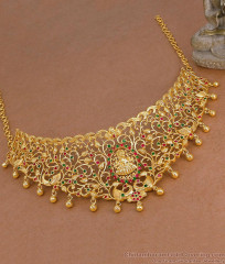 Broad South Indian Matte Gold Plated Lakshmi Choker NCKN4597 Broad South Indian Matte Gold Plated Lakshmi Choker NCKN4597