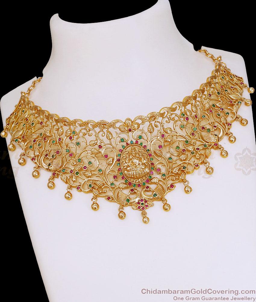 Broad South Indian Matte Gold Plated Lakshmi Choker NCKN4597 Broad South Indian Matte Gold Plated Lakshmi Choker NCKN4597