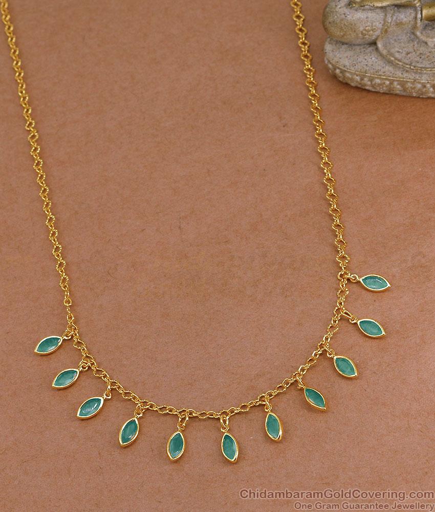 Trendy Gold Plated Green Stone Fringe Drop Necklace NCKN4602 Trendy Gold Plated Green Stone Fringe Drop Necklace NCKN4602