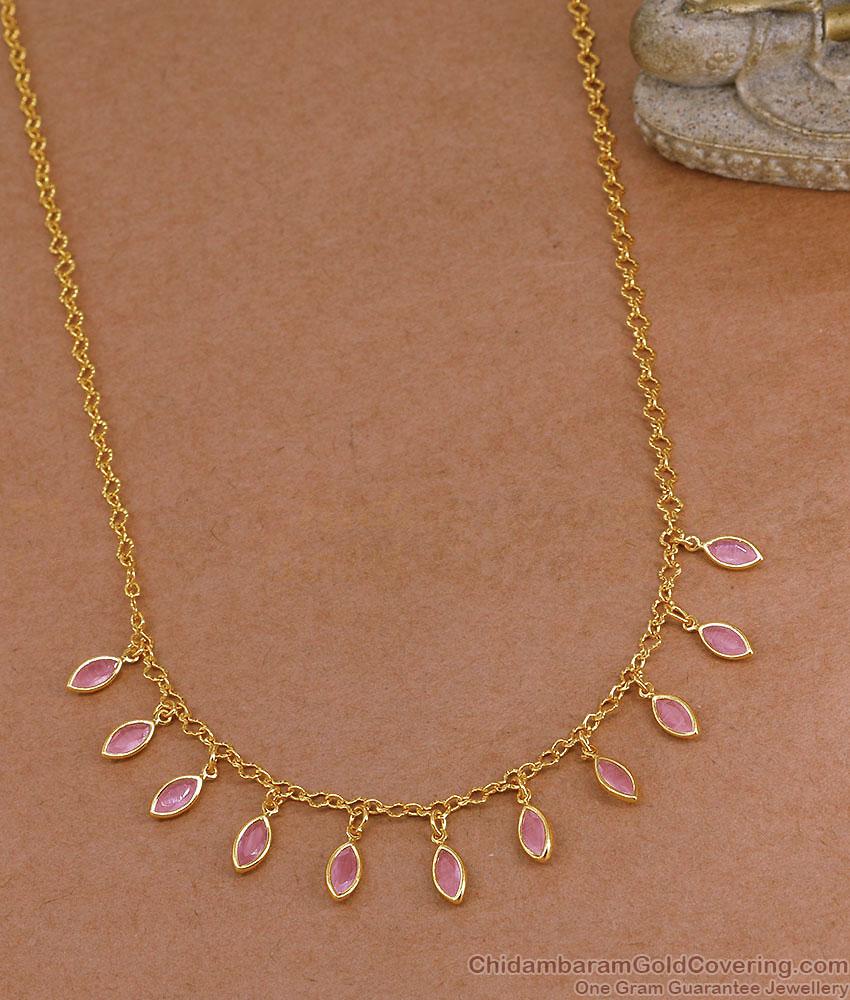Micro Gold Plated Baby Pink Stone Drop Necklace NCKN4603 Micro Gold Plated Baby Pink Stone Drop Necklace NCKN4603