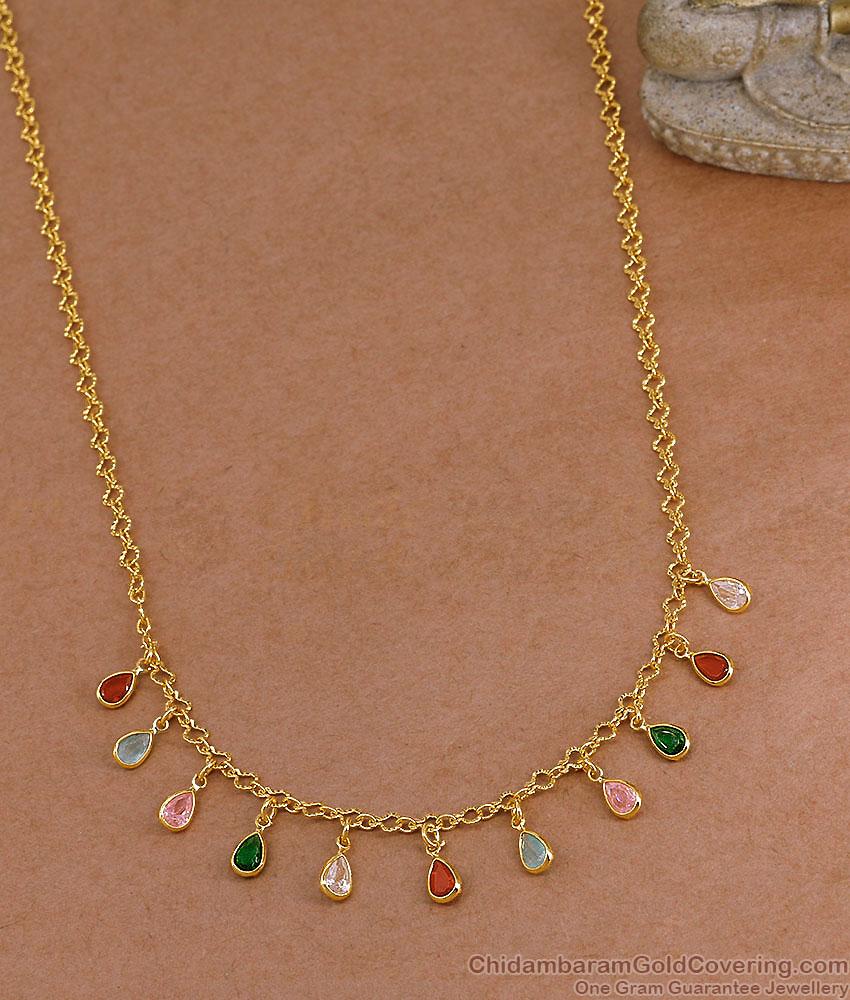 Multi Color Teardrop CZ Stone Fringe Drop Necklace For Women NCKN4604 Multi Color Teardrop CZ Stone Fringe Drop Necklace For Women NCKN4604