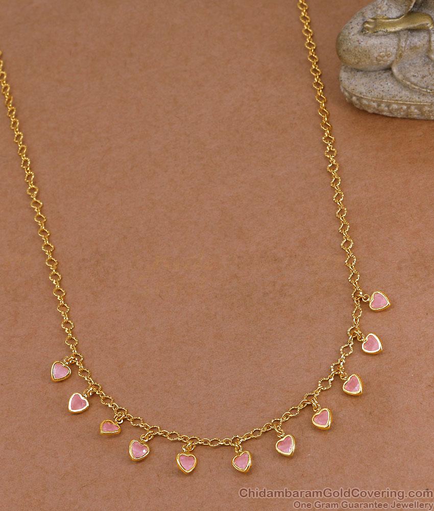 Stylish Hanging Heart Charms Pink Stone Pendant Necklace NCKN4605 Stylish Hanging Heart Charms Pink Stone Pendant Necklace NCKN4605