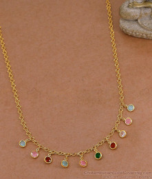 Multi Color Ad Stone Hanging Charms Gold Necklace Chain NCKN4606 Multi Color Ad Stone Hanging Charms Gold Necklace Chain NCKN4606