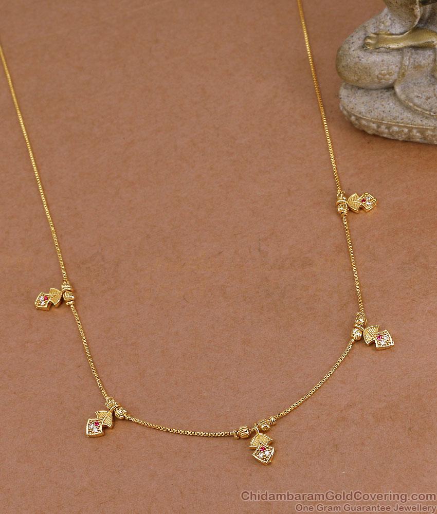 Elegant Gold Plated Multi Leaf Ruby CZ Stone Charm Chain NCKN4608 Elegant Gold Plated Multi Leaf Ruby CZ Stone Charm Chain NCKN4608