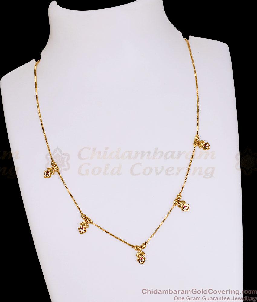 Elegant Gold Plated Multi Leaf Ruby CZ Stone Charm Chain NCKN4608 Elegant Gold Plated Multi Leaf Ruby CZ Stone Charm Chain NCKN4608