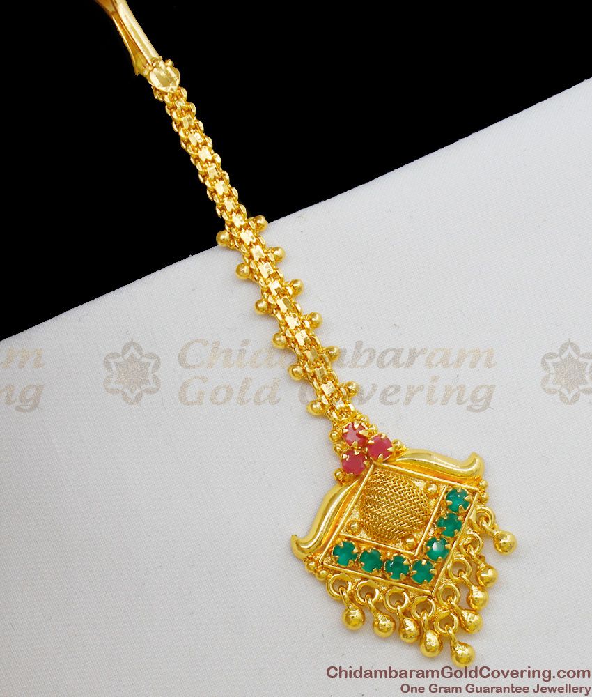 Double Color Stones Lovely Designed Gold Tone Nethi Chutti Ornament Collections NCHT104