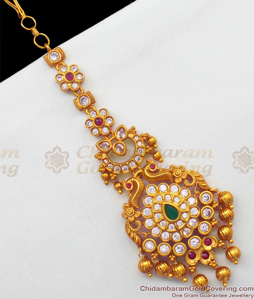 Premium Kundan Work Multi Stones Gold Tone Bridal Mang Patti Ornament NCHT139