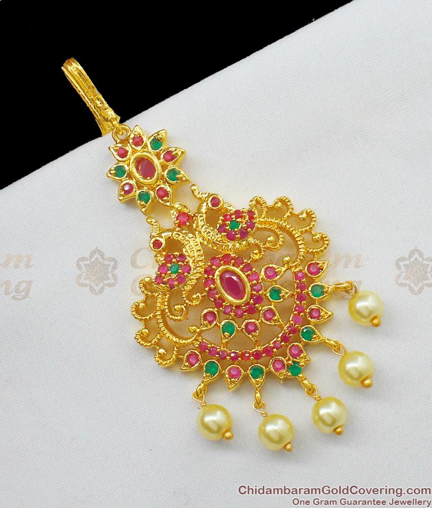 Grand Peacock Design Gold Plated With AD Stones Pearl Papadi Billa Jewelry NCHT141