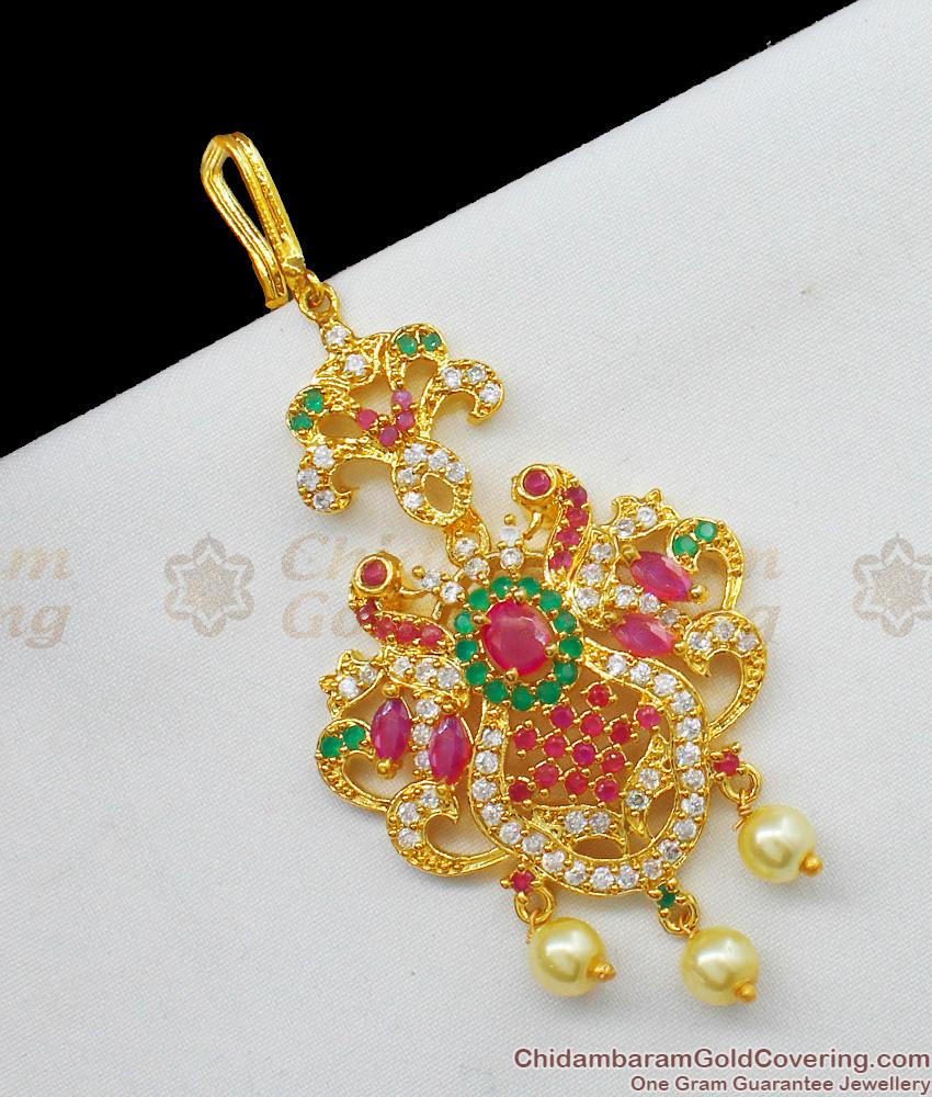 Trendy Peacock Design Gold Plated With AD Stones Pearl Papadi Billa Jewelry NCHT144