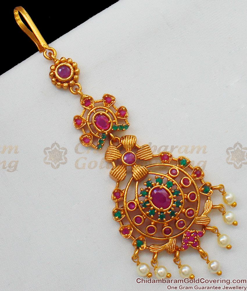 Antique Temple Jewelry Gold Design Short Mang Tika Collections NCHT150