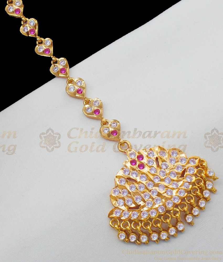 Ethnic Look Ayimpon Gold Pink And White Stone Papadi Billa Hair Ornament NCHT155